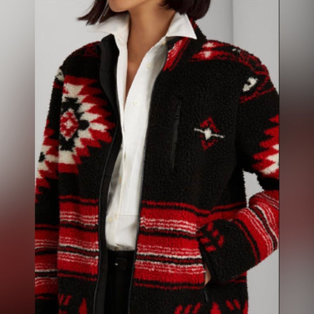 Lauren Ralph Lauren- Jacquard Faux Sherling Jacket- Size L - Picture 1 of 5